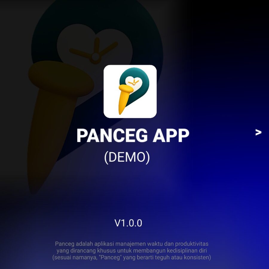 Layar pembuka aplikasi Panceg versi 1.0.0